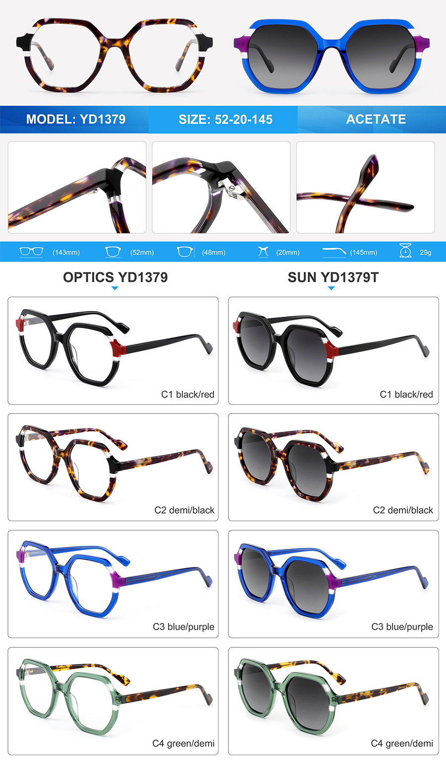 Wholesale Acetate Sunglasses-YD1379T الجملة خلات النظارات الشمسية-YD1379T