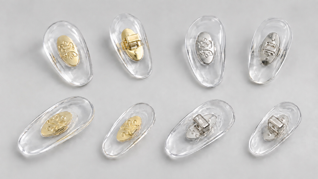 Durable-molded-PVC-eyeglass-nose-pad-components مكونات وسادة أنف للنظارات مصنوعة من مادة PVC المتينة