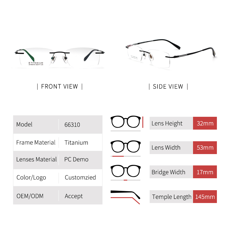 تفاصيل إطارات النظارات بدون شفة