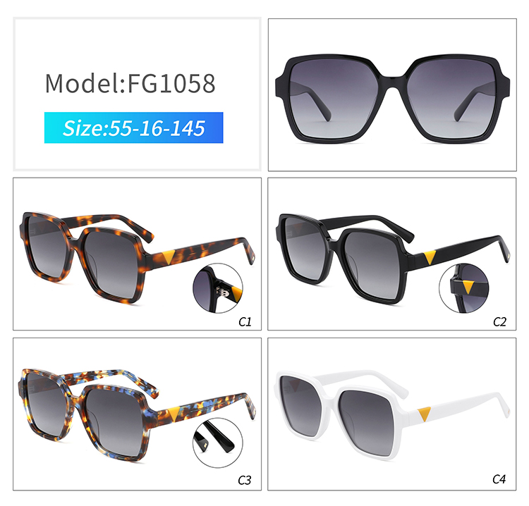 نظارات شمسية FG1058 بإطار مربع من الأسيتات