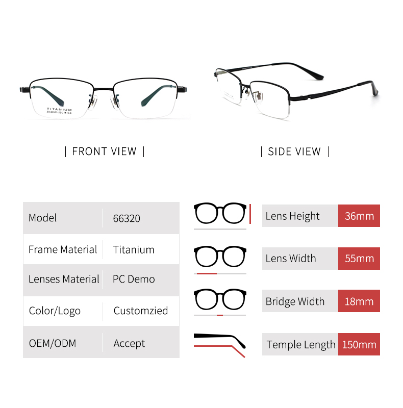 تفاصيل النظارات نصف بدون إطار